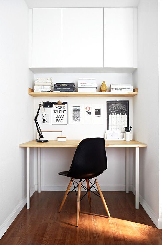 Colors for the home office Home office in Scandinavian style, small work area in white