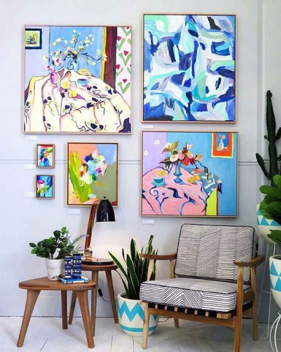 Ideen für modernen künstlerischen Wandschmuck Bilder mit floralen Muster grüne Zimmerpflanzen schönes Arrangement