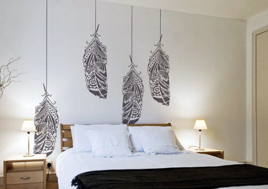 Ideen für modernen künstlerischen Wandschmuck stilisierte Blätter einfaches Design reduzierter Chic im Schlafzimmer