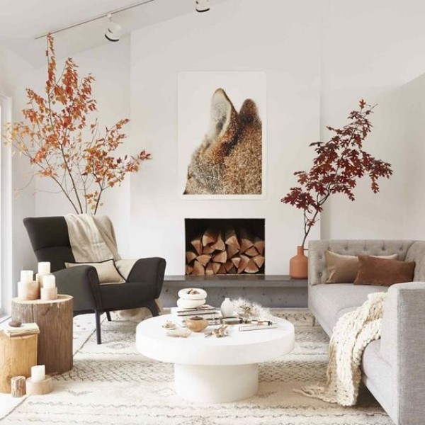 Skandinavische Herbstdeko zu Hause Wohnzimmer herbstlich dekorieren
