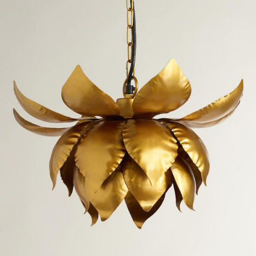 Lampen in floralen Formen Metall und Goldblätter Hängeleuchte auffälliges Design
