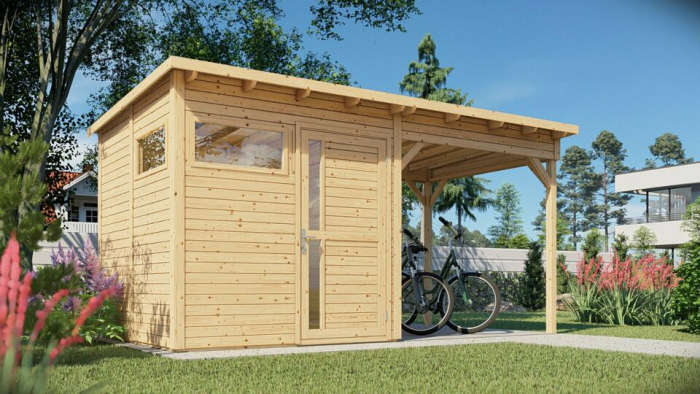moderne Gartenhäuser aus nordischem Fichtenholz resistent langlebig praktisches ansprechendes Design Abstellfläche für Fahrräder
