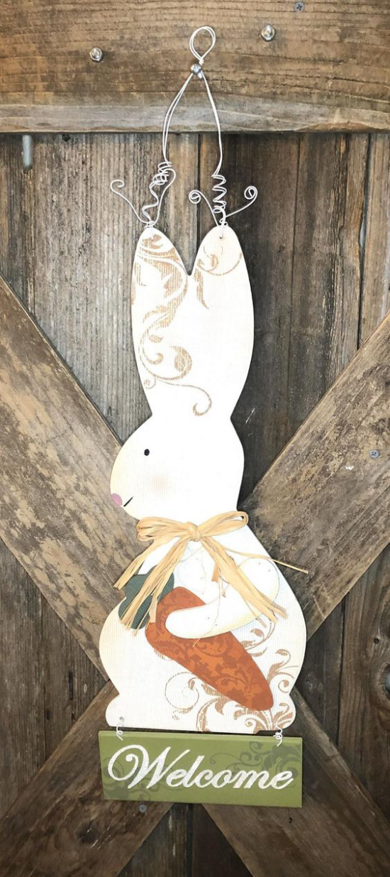 Türschilder Frühling fröhliche Deko kleiner Hase mit Karotte Vorfreude auf Osterfest
