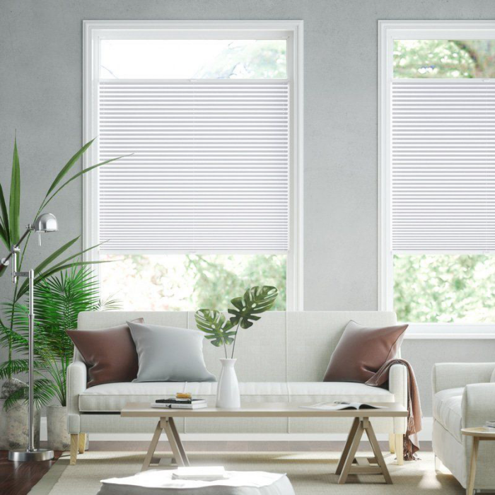 Plissees bester Sonnenschutz zu Hause elegante Fensterverdunkelung in Grau modernes Wohnraum