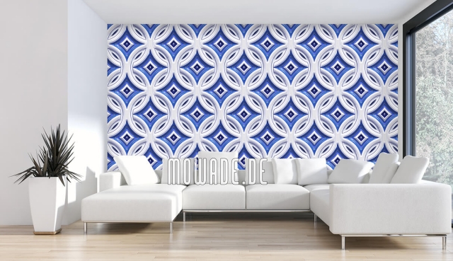 Design Tapeten Retro Muster in Blau und Weiß neu interpretiert