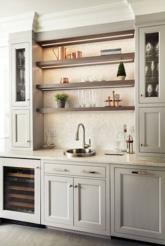 Küchenschränke umfunktionieren interessante Gestaltungsidee im Bad dunkelblau und grau kombinieren