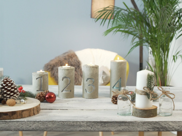 Adventskranz ein Must have der Vorweihnachtszeit Adventsdekoration im Industrial Styl Kerzen aus Beton