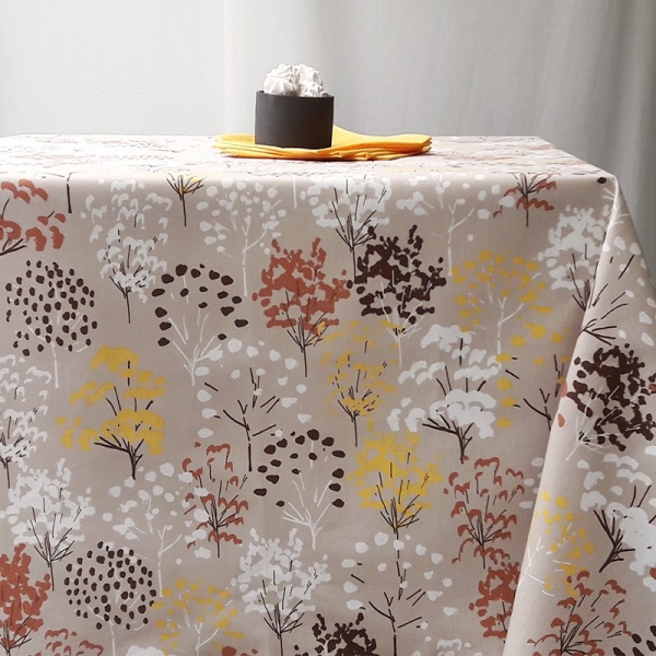 Beschichtete Tischdecken aus Baumwolle Wachstuch bei niedrigen Temperaturen waschen beige mit floralen Mustern