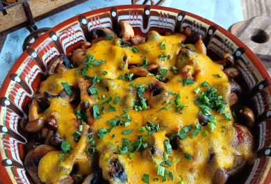 Pilze und Gemüse mit Käse überbacken 