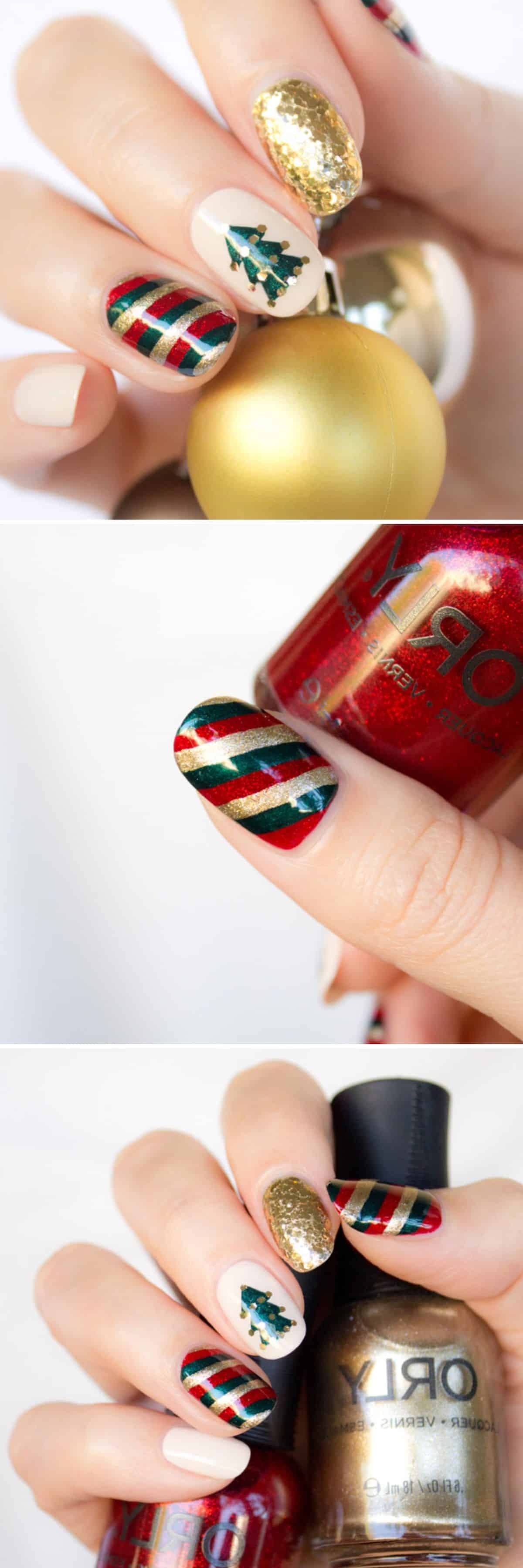 perfekte Weihnachtsmaniküre mit Glitzer Effekten 