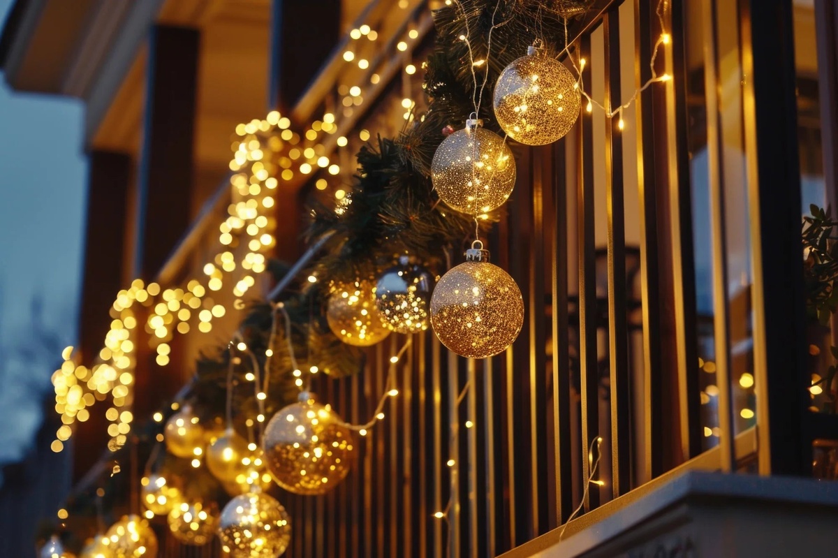 Weihnachtsdeko drinnen und draußen - Lichter am Terrassengeländer
