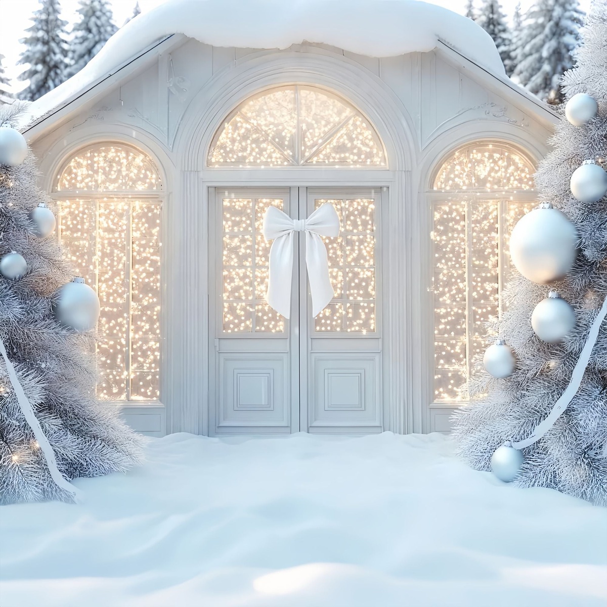 Haustür mit weißer Schleife schmücken