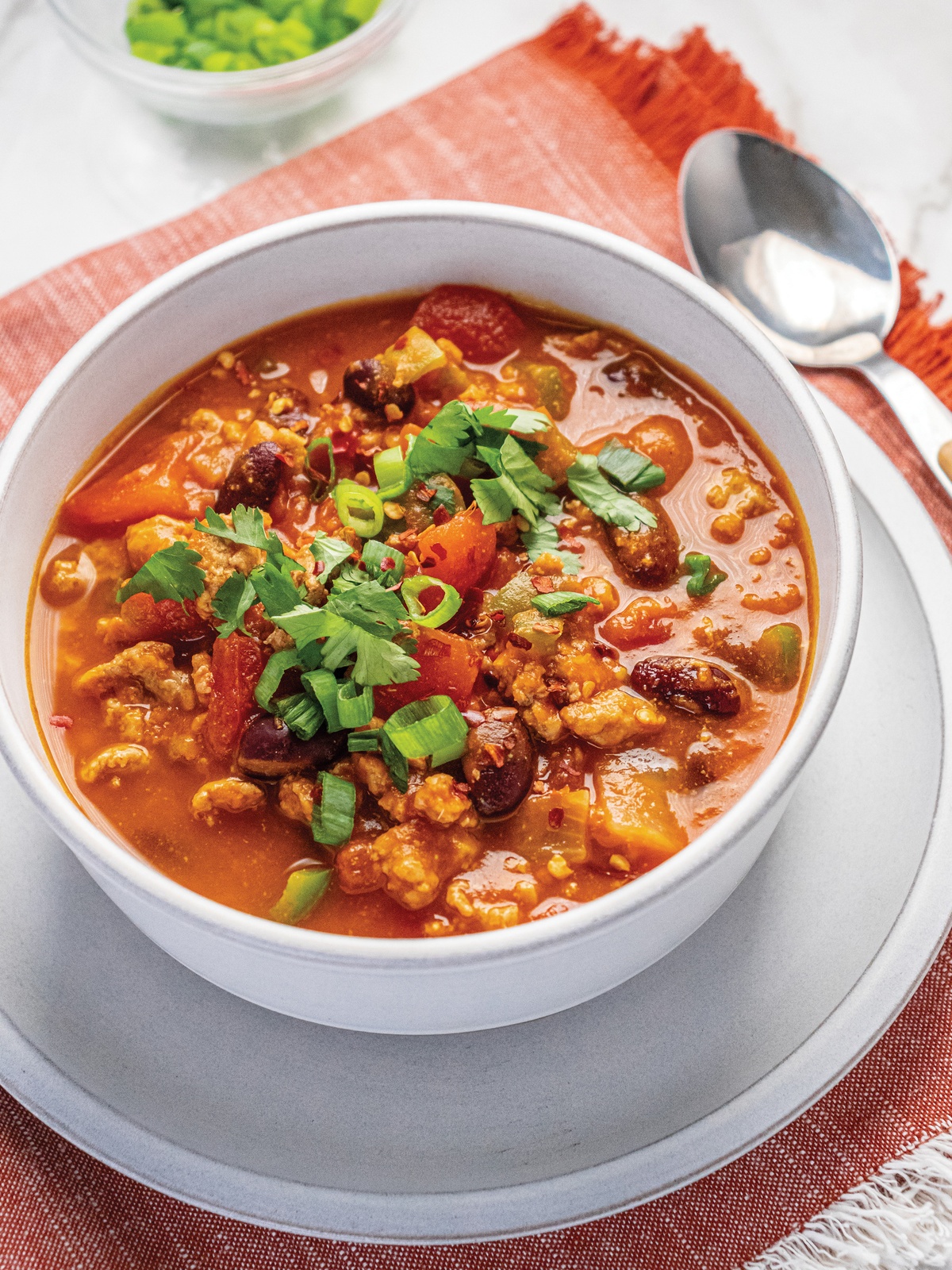 scharfe appetitliche warme Wintersuppe mit Gemüse 