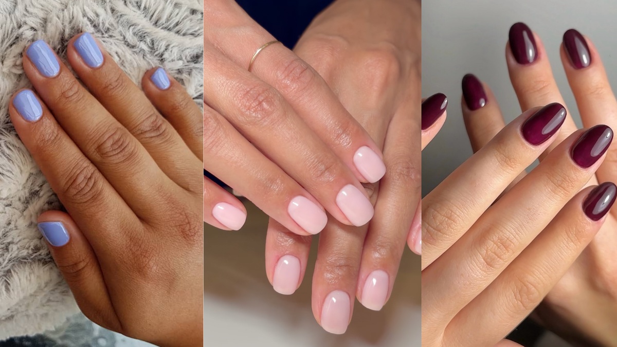 drei Bilder- blaue Nägel, Pink Nails und weinrote Maniküre
