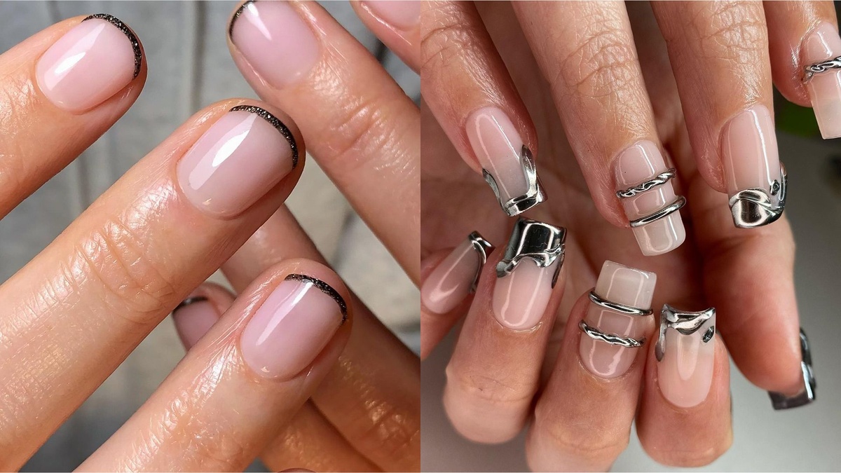 klassische rosa Maniküre gegen spektakuläres Nageldesign